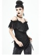 Black Off-Shoulder Chest Lace Frilly Side Lace-Up Punk T-Shirt