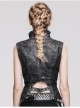 Black And Silver Hand -Rubbed Leather Big Opening Chest Wave Collar Punk Waistcoat