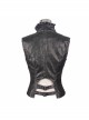 Black And Silver Hand -Rubbed Leather Big Opening Chest Wave Collar Punk Waistcoat