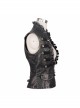 Black And Silver Hand -Rubbed Leather Big Opening Chest Wave Collar Punk Waistcoat