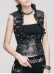 Black And Silver Hand -Rubbed Leather Big Opening Chest Wave Collar Punk Waistcoat