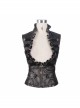 Black And Silver Hand -Rubbed Leather Big Opening Chest Wave Collar Punk Waistcoat