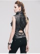 Black And Silver Hand -Rubbed Leather Big Opening Chest Wave Collar Punk Waistcoat