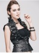 Black And Silver Hand -Rubbed Leather Big Opening Chest Wave Collar Punk Waistcoat
