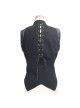 Black Twill Splice Hand Rubbed Leather Rope Fake Two Pieces Lace-Up Punk Waistcoat