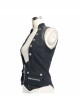 Black Twill Splice Hand Rubbed Leather Rope Fake Two Pieces Lace-Up Punk Waistcoat