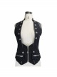 Black Twill Splice Hand Rubbed Leather Rope Fake Two Pieces Lace-Up Punk Waistcoat