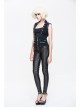 Black Twill Splice Hand Rubbed Leather Rope Fake Two Pieces Lace-Up Punk Waistcoat