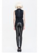 Black Twill Splice Hand Rubbed Leather Rope Fake Two Pieces Lace-Up Punk Waistcoat
