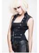 Black Twill Splice Hand Rubbed Leather Rope Fake Two Pieces Lace-Up Punk Waistcoat