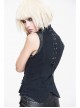 Black Twill Splice Hand Rubbed Leather Rope Fake Two Pieces Lace-Up Punk Waistcoat