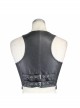 Black And Silver Hand Rubbed Leather Hasp Zipper Short Punk Waistcoat