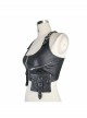 Black And Silver Hand Rubbed Leather Hasp Zipper Short Punk Waistcoat