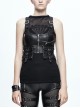 Black And Silver Hand Rubbed Leather Hasp Zipper Short Punk Waistcoat