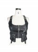 Black And Silver Hand Rubbed Leather Hasp Zipper Short Punk Waistcoat