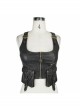 Black And Bronze Hand Rubbed Leather Hasp Zipper Short Punk Waistcoat