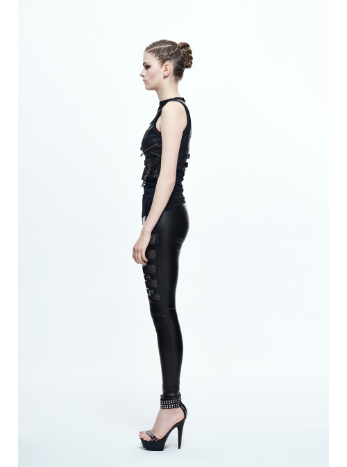 Black And Bronze Hand Rubbed Leather Hasp Zipper Short Punk Waistcoat