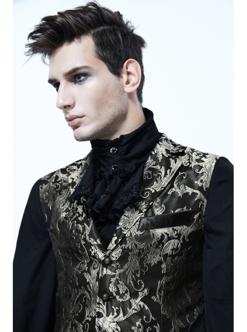 Black And Silver Printed Jacquard Button Gothic Waistcoat