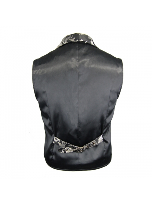 Black And Silver Printed Jacquard Button Gothic Waistcoat