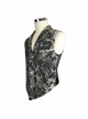 Black And Silver Printed Jacquard Button Gothic Waistcoat