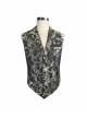 Black And Silver Printed Jacquard Button Gothic Waistcoat