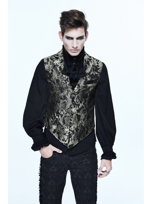 Black And Silver Printed Jacquard Button Gothic Waistcoat