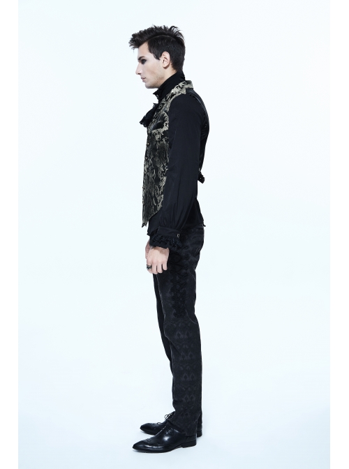 Black And Silver Printed Jacquard Button Gothic Waistcoat