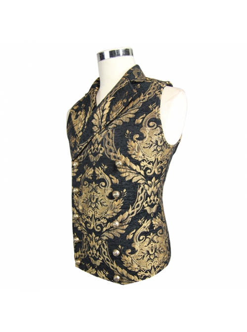 Black And Gold Palace Big Jacquard Pattern Short Gothic Waistcoat