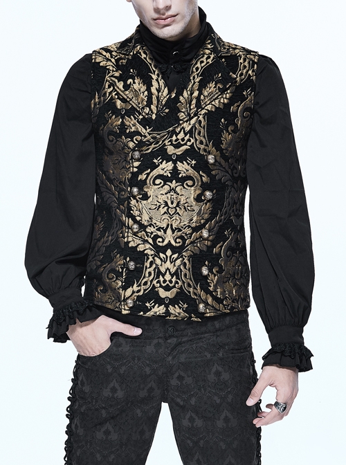 Black And Gold Palace Big Jacquard Pattern Short Gothic Waistcoat
