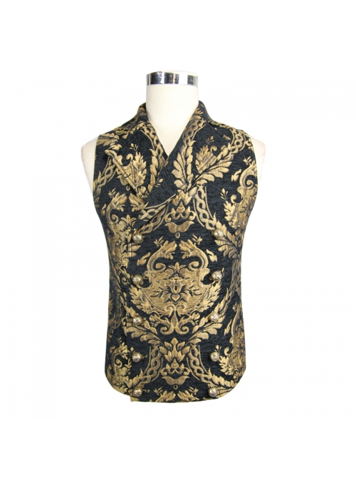 Black And Gold Palace Big Jacquard Pattern Short Gothic Waistcoat