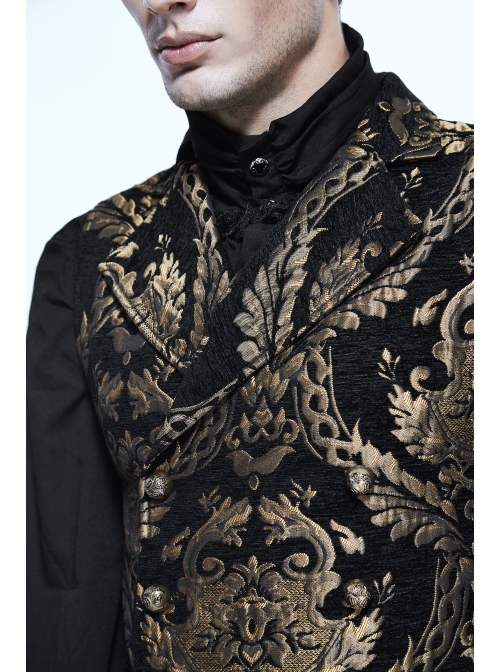 Black And Gold Palace Big Jacquard Pattern Short Gothic Waistcoat