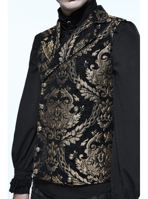 Black And Gold Palace Big Jacquard Pattern Short Gothic Waistcoat