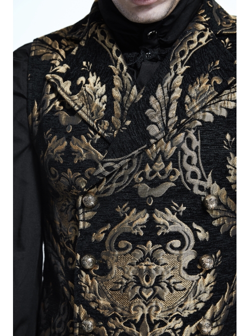 Black And Gold Palace Big Jacquard Pattern Short Gothic Waistcoat