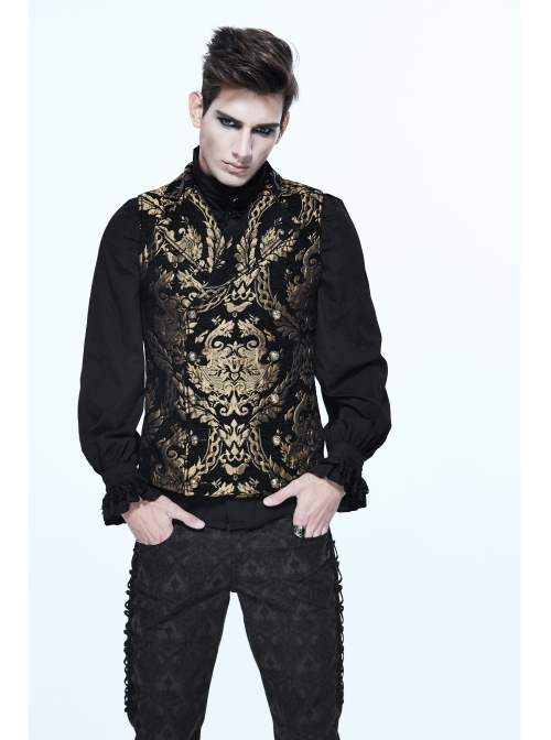 Black And Gold Palace Big Jacquard Pattern Short Gothic Waistcoat