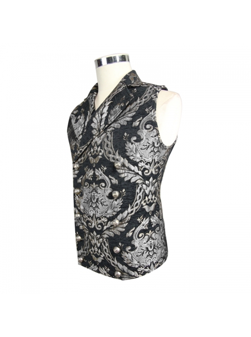 Black And Silver Palace Big Jacquard Pattern Short Gothic Waistcoat