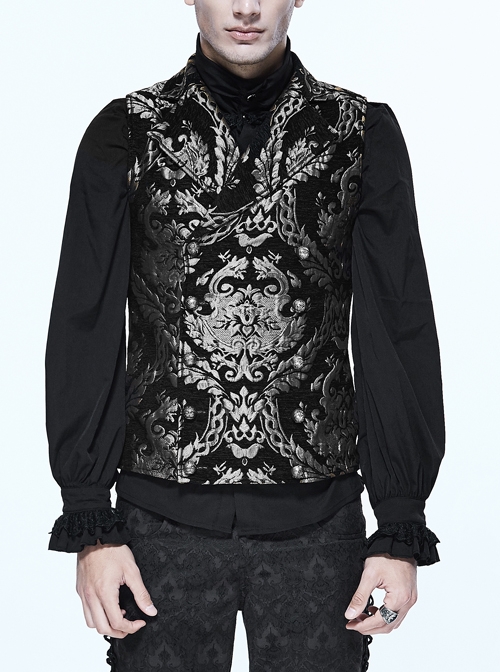 Black And Silver Palace Big Jacquard Pattern Short Gothic Waistcoat