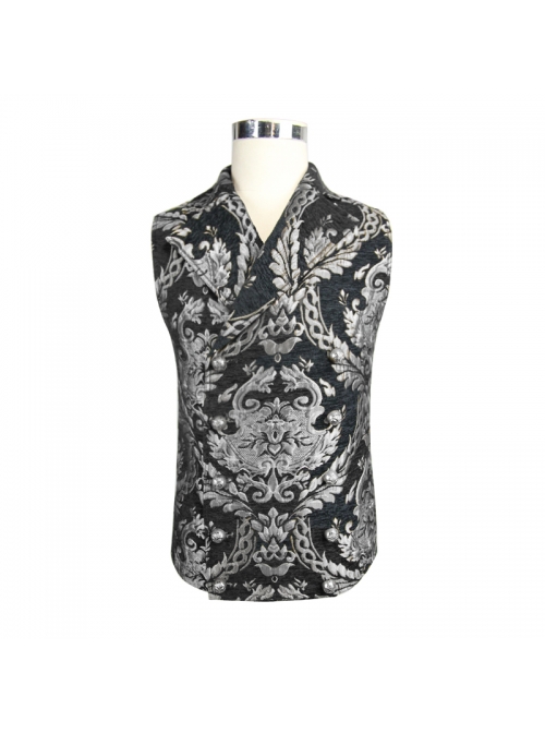 Black And Silver Palace Big Jacquard Pattern Short Gothic Waistcoat