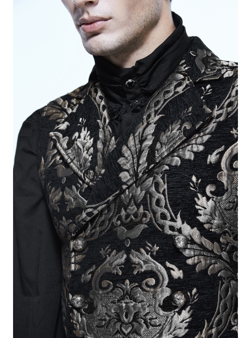 Black And Silver Palace Big Jacquard Pattern Short Gothic Waistcoat