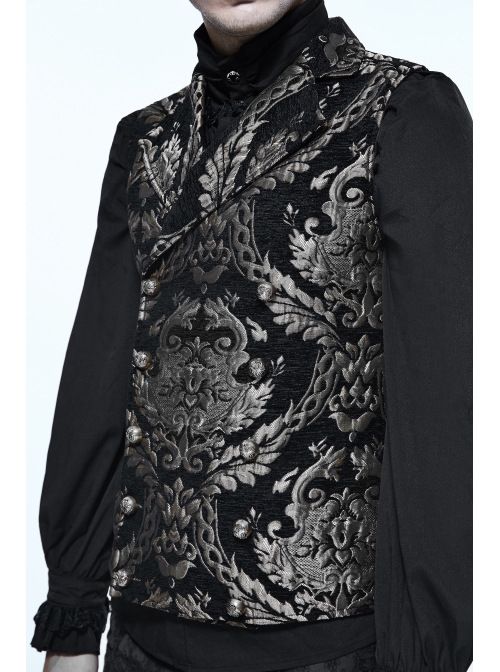 Black And Silver Palace Big Jacquard Pattern Short Gothic Waistcoat