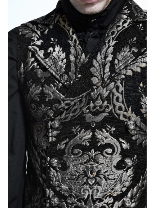 Black And Silver Palace Big Jacquard Pattern Short Gothic Waistcoat