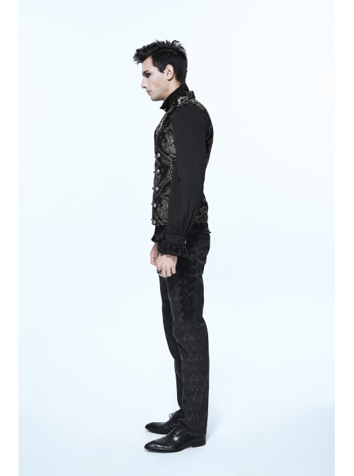 Black And Silver Palace Big Jacquard Pattern Short Gothic Waistcoat