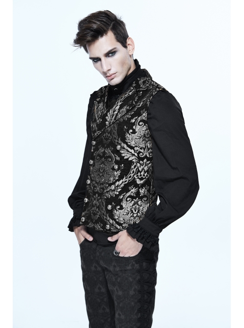 Black And Silver Palace Big Jacquard Pattern Short Gothic Waistcoat