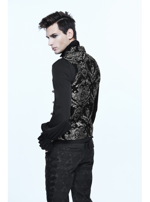 Black And Silver Palace Big Jacquard Pattern Short Gothic Waistcoat