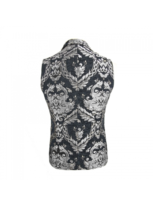 Black And Silver Palace Big Jacquard Pattern Short Gothic Waistcoat