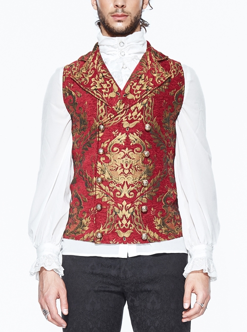 Red And Gold Palace Big Jacquard Pattern Short Gothic Waistcoat