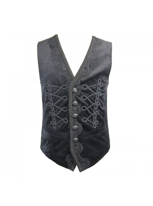 Chinese Frog Button Waist Loop Buckle Black Gothic Waistcoat