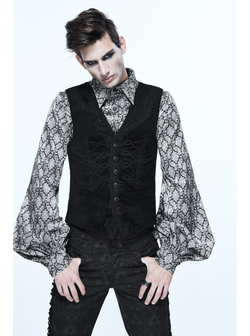 Chinese Frog Button Waist Loop Buckle Black Gothic Waistcoat
