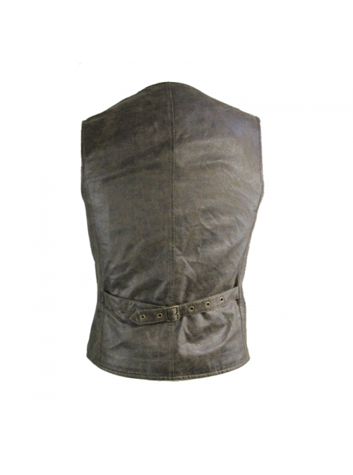 Brown Striped Bronzing Retro Bags Clasp Back Waist Loops Punk Waistcoat