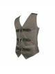 Brown Striped Bronzing Retro Bags Clasp Back Waist Loops Punk Waistcoat