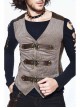 Brown Striped Bronzing Retro Bags Clasp Back Waist Loops Punk Waistcoat